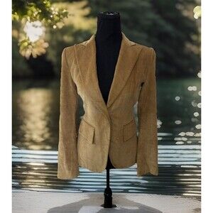 Y2K 2004 Banana Republic Sz 4 Tan Corduroy Casual Single Button Blazer Jacket